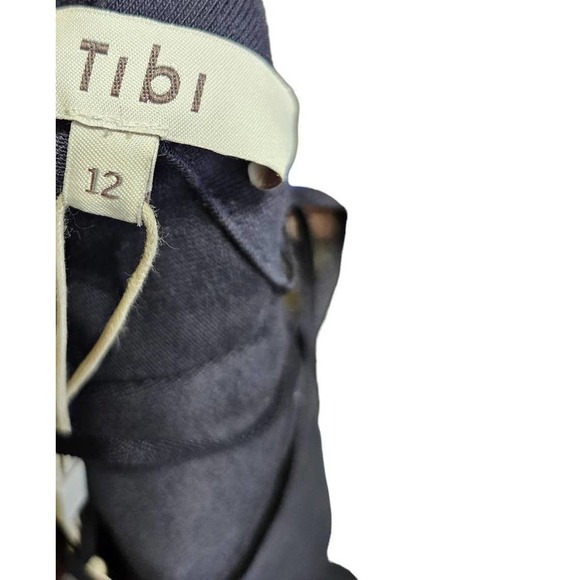 NEW TIBI 12 Punto Milano V-Neck Halter Open Back Midi Dress Drop Waist Navy Blue - Picture 4 of 8